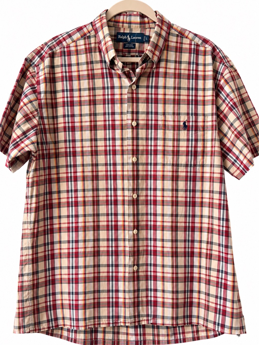 Ralph Lauren Greggor Plaid Shirt Men’s L Made in Hong Kong 100% Cotton